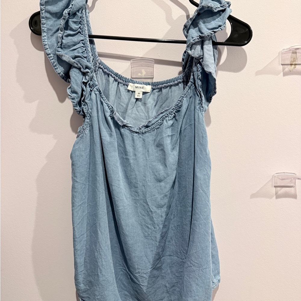 Pink Lily Light Blue Ruffled Blouse